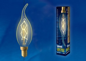 Uniel  LOFT CW35 E14 60W Свеча на ветру винтажная лампа накаливания IL-V-CW35-60/GOLDEN/E14 ZW01