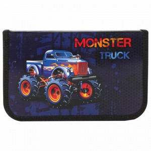 Пенал ПИФАГОР, 1 отделение, ламинированный картон, 19х11 см, "MONSTER TRUCK", 229147