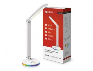ASD/inHome св-к настольный св/д ССО-16Б 12W(600lm) 3000-6000K сенсор/диммер, RGB-подсв, USB бел 797