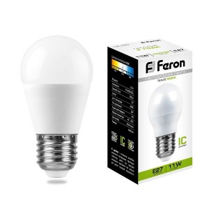 Feron шар G45 E27 11W(935lm) 4000K 4K матовая 90x45, LB-750 25950
