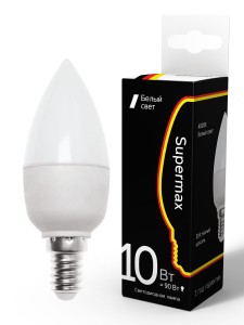 Supermax свеча  E14 10W (800lm) 4000K 4K матов. 110x37 Sup_LED10wCNE1440