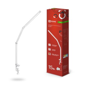 ASD/InHome св-к св/д настол на струбцине PLUS ССC-02Б 15W(600lm) 3000-6500К USB, адаптер БЕЛЫЙ 5276