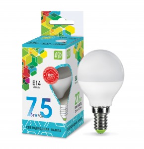 ASD standard Шар P45 E14  7.5W(675lm) 4000К 4K 83x45 пластик/алюм  3979