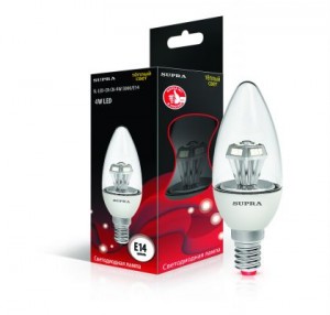 Supra Свеча прозрачная E14 4W(300lm) 3000 пирамида 102x37 пластик SL-LED-CR-CN-4W/3000/E14