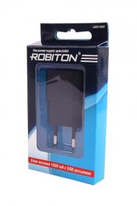 Сет. адаптер/зарядник/блок пит. Robiton USB1000 New 220V-5V AC/DC (5V 1A) импул. USB, черный, 08116