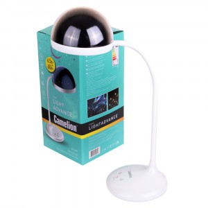 Camelion KD-828 C01 св-к св/д настольный 6.5W(360lm) 2-6K сенсор/дим, ночник проектор RGB, белый