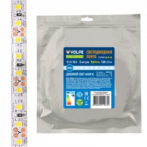Volpe лента св/д 12V 9.6W/m 120LED/m 8мм IP65 ULS-Q333 2835, 6500K холод.белый (герметичн) 5м, 2679