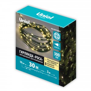 Гирлянда-нить св/д "Роса" 30м 300LED теплый белый, провод зеленый ULD-S3000-300/DGA IP20 DEW Uniel